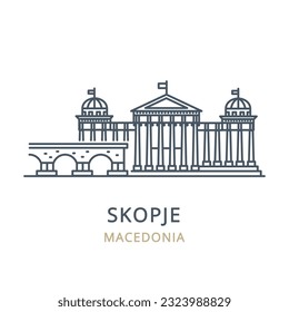 Vector and linear icon of Skopje, Macedonia. Perfect for websites, brochures, and more, this high-quality city icon captures the iconic landmarks and essence of Skopje.