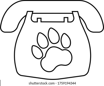 Vector linear icon of telephone for veterinary clinic website, isolated on white background