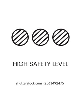 A vector linear icon of three circles filled with diagonal lines, representing a high safety level with an editable stroke