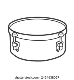 Vector linear icon of a timbale, a percussion instrument similar to a drum. Black and white illustration in line art style, depicting a musical instrument.