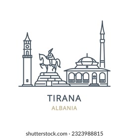 Vector and linear icon of Tirana, Albania. Perfect for websites, brochures, and more, this high-quality city icon captures the iconic landmarks and essence of Tirana.