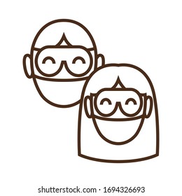 Vector linear icon with woman and man in masks