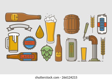 Vector linear icons of beer.