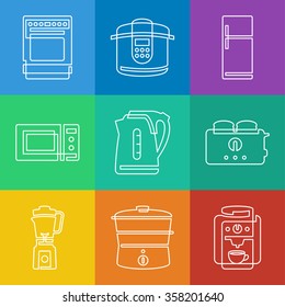 Vector linear icons collection of Kitchen appliances 