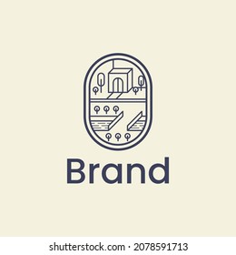 Vector linear icons and logo design elements with landscapes - travel concepts
