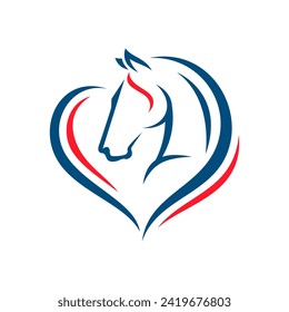 Iconos lineales vectoriales y elementos de diseño del logo - vector de caballo, logotipo del corazón, logotipo del amor