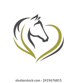 Iconos lineales vectoriales y elementos de diseño del logo - vector de caballo, logotipo del corazón, logotipo del amor