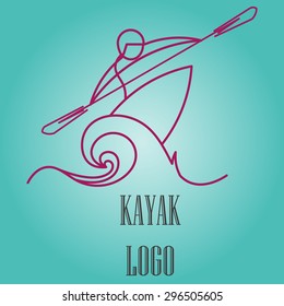 Vector linear icons and logo design of kayak sport