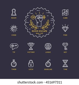 Vector linear icons and logo for the quest and room escape. - Shutterstock ID 451697311