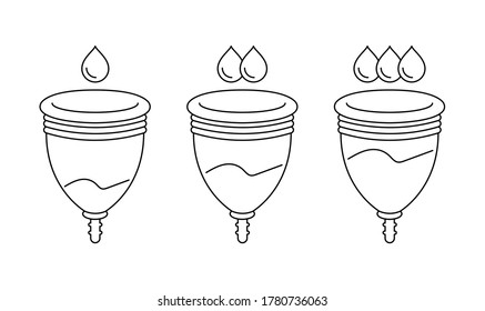 Lineare Vektorsymbole von Menstruationsbechern. Illustrationen für Websites, Geschäfte und Apps.