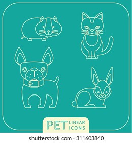 Vector linear icons of pets. Trendy design elements.