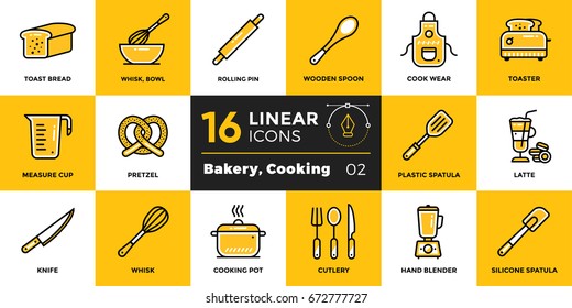 Vector linear icons set of bakery, cooking. High quality modern icons suitable for print, website and presentation