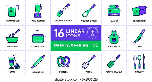 Vector linear icons set of bakery, cooking. High quality modern icons suitable for print, website and presentation