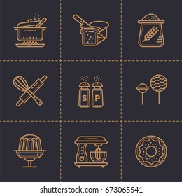 Vector linear icons set of bakery, cooking. High quality modern icons suitable for print, website and presentation