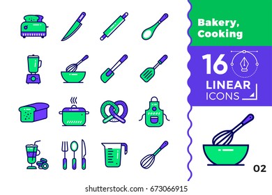 Vector linear icons set of bakery, cooking. High quality modern icons suitable for print, website and presentation