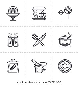 Vector linear icons set of bakery, cooking. Modern outline icons for mobile application and web concepts