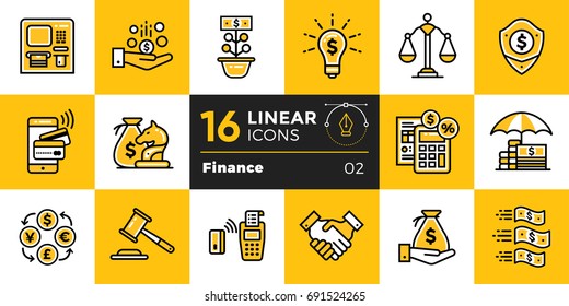 Vector linear icons set of finance, banking. High quality modern icons suitable for print, website and presentation