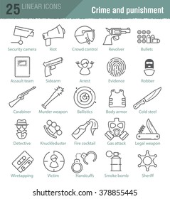 Vector linear icons set for police infographic, mobile game UX design and print