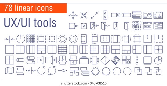 Vector linear icons set of UI/UI tools for web, or mobile applications