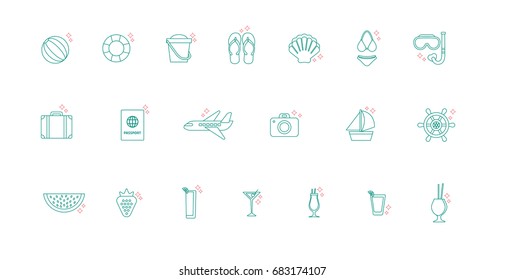 vector linear icons summer holiday