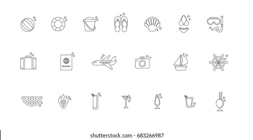 vector linear icons summer holidays black and white