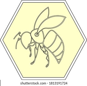 vector linear illustration of a bee in a diamond-shaped frame, design element on a light background: icon, logo