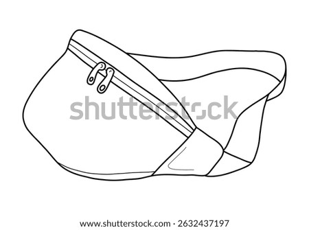 Vector linear illustration of a belt bag. Fashionable and practical summer accessory, perfect for travel, festivals and everyday outfits. Isolated on white background.