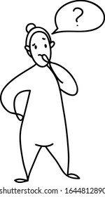 
Vector linear illustration with a character who has a question or doubts.