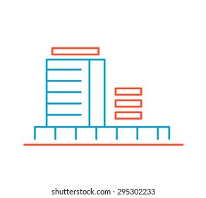 Vector linear illustration of color building on white background. Hand draw line art design for web, site, advertising, banner, poster, board and print.  