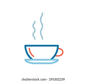 Vector linear illustration of color coffee on white background. Hand draw line art design for web, site, advertising, banner, poster, board and print.  
