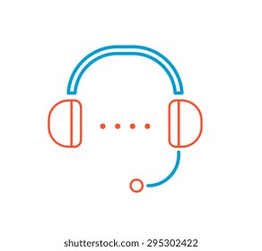 Vector linear illustration of color headphone support on white background. Hand draw line art design for web, site, advertising, banner, poster, board and print.  