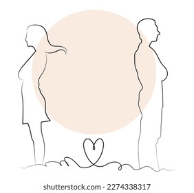 Vector linear illustration of a couple quarreling but loving each other.