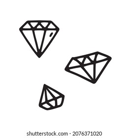 Vector linear illustration with crystals. Black and white sketch of crystals in cartoon style