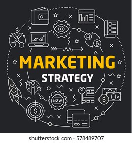 Vector linear illustration dark background marketing strategy