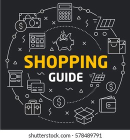 Vector linear illustration dark background shopping guide