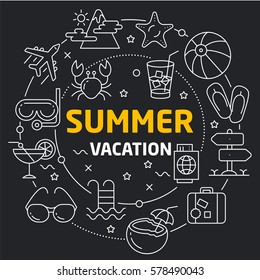 Vector linear illustration dark background summer vacation