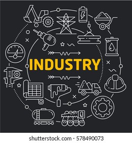 Vector linear illustration dark background industry trend