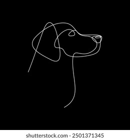 Vector linear illustration of a dog on a black background. One line. Minimalism. Clean and modern design, ideal for branding, social media and print materials.