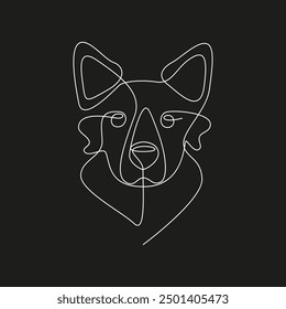 Vector linear illustration of a dog on a black background. One line. Minimalism. Clean and modern design, ideal for branding, social media and print materials.