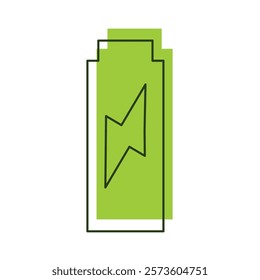 Vector linear illustration of eco battery icon on a white background.