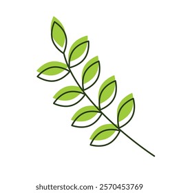 Vector linear illustration of eco green tree branch icons on a white background.