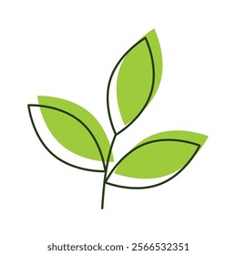 Vector linear illustration of eco tree branch icons on a white background.