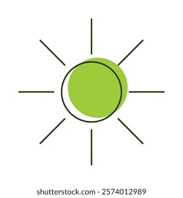 Vector linear illustration of an eco-friendly sun icon on a white background.