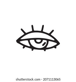 Vector linear illustration of eye with eyelashes in cartoon style