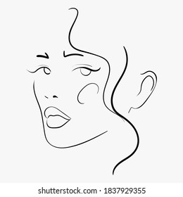 vector linear illustration of a female face. minimalistic drawing symbol for beauty services. cosmetics design.