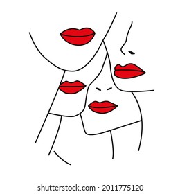 Vector linear illustration of four female mouths. Design for feminist posters, t-shirts or stickers.