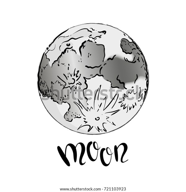 Vector linear illustration of full\
night moon on white background. Hand drawn sketch with lettering.\
Image in vintage style for your design,\
Halloween.