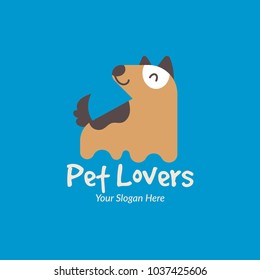 Vector linear illustration of funny cute happy puppy dog on white background. 
Cartoon logo icon design template. Abstract symbol for pet shop, veterinary clinic, animal care concepts
