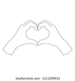 Vector linear illustration of a heart-hand symbol isolated on white. Picture for Valentine's Day, a symbol of health care, charity or support