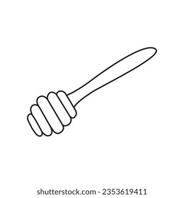 Vector linear illustration of honey spoon, doodle style. Isolated on white background